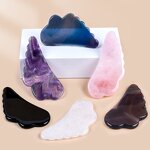 Gua Sha Tools Manufacturer - Natural Stone Set Rose Quartz White Jade Black Obsidian Grey Agate Angel Wing Shaped