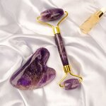 Facial Massager Set Manufacturer - Popular Natural Amethyst Facial Roller and Gua Sha for Skincare