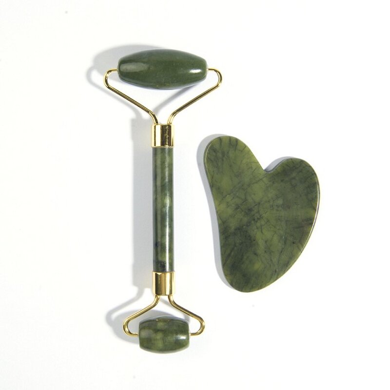 Gua Sha Set Manufacturer - Cheapest Dark Green Natural Jade Xiuyan Stone Heart Shaped Roller & Scraping Board