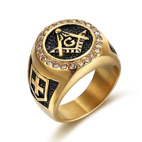 Masonic Freemason Ring - Punk Retro Men Stainless Steel Cross Jewelry
