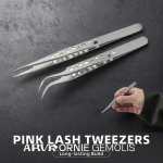 Eyelash Tweezers Manufacturer - Blue Rose Pink Diamond Grip Stainless Steel Slanted Volume Tweezers