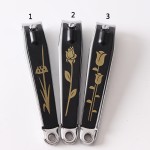 指甲切割器生产商-新款花卉图案钢黑色含耳勺