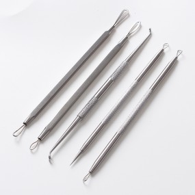 Blackhead Remover Set Manufacturer - Hot Sale All Silver Stainless Steel 5pcs Set with Metal Case