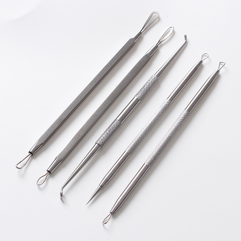 Blackhead Remover Set Manufacturer - Hot Sale All Silver Stainless Steel 5pcs Set with Metal Case