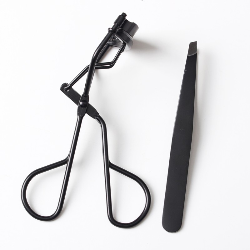 Eyelash Curler Manufacturer - Makeup Black Metal Curler with Tweezer for Beauty
