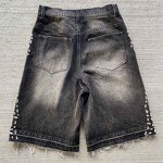 Men's Denim Shorts - Wholesale Rhinestone Decor Plus Size Distressed Jorts