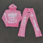 Men's Tracksuit Set - Winter 2Yk Pink Flare Pants Terry Sweat Suit