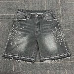Men's Denim Jorts - Unisex 5 Pockets Rhinestone Y2K Streetwear Shorts