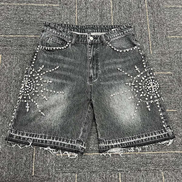 Men's Denim Jorts - Unisex 5 Pockets Rhinestone Y2K Streetwear Shorts
