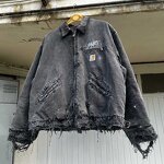 Unisex Zip Up Hoodie - Winter Acid Wash Oversize Distressed Black Sweatshirt