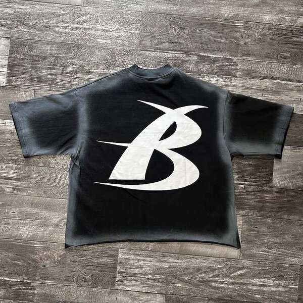 Men's Cropped T-Shirt - Vintage Black Acid Wash Graphic Print Cotton Tee