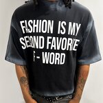 Men's Cropped T-Shirt - Vintage Black Acid Wash Graphic Print Cotton Tee