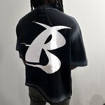 Men's Cropped T-Shirt - Vintage Black Acid Wash Graphic Print Cotton Tee