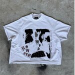 Men's Cropped T-Shirt - Custom Silk Screen Print Y2K White Cotton Tee
