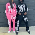 Men's Jogging Suit - Custom Puff Printing Cotton Sweatpants Hoodie Set