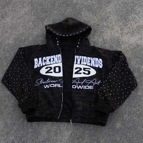 Unisex Cropped Hoodie - Wholesale Rhinestone Acid Wash Custom Print Top