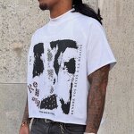 Men's Cropped T-Shirt - Custom Silk Screen Print Y2K White Cotton Tee