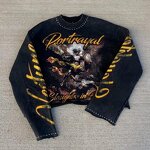 Men's Long Sleeve T-Shirt - Acid Wash Rhinestone Silk Screen Printed Tee