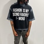 Men's Cropped T-Shirt - Vintage Black Acid Wash Graphic Print Cotton Tee