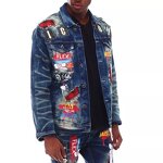 Men's Denim Jacket - Wholesale Custom Letter Pattern Winter Cotton Coat