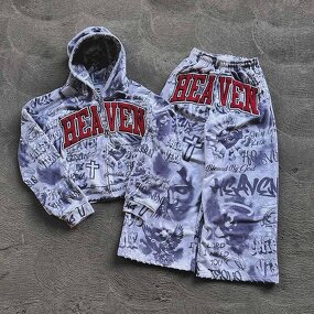 Unisex Fleece Hoodie Set - Custom 3D Embroidered Sun Faded Vintage Tops