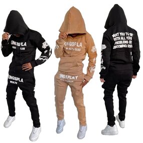 Men's Jogging Suit - Custom Puff Printing Cotton Sweatpants Hoodie Set