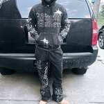 Men's Tracksuit Set - Winter Acid Wash Rhinestone Full Print Sweat Suit