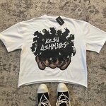 Men's Oversized T-Shirt - Hot Graphic Print Distressed French Terry Tee