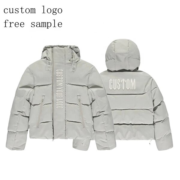 Men's Puffer Jacket - Custom Logo Hooded Thick Short Winter Down Coat