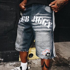 Men's Denim Jorts - Vintage High-Waist Custom Painted Wash Y2K Shorts