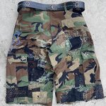 Men's Denim Jorts - Vintage Camo Rhinestone Embroidery Raw Hem Shorts