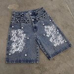 Men's Denim Shorts - High Quality Double Waist Distressed Crystal Jorts