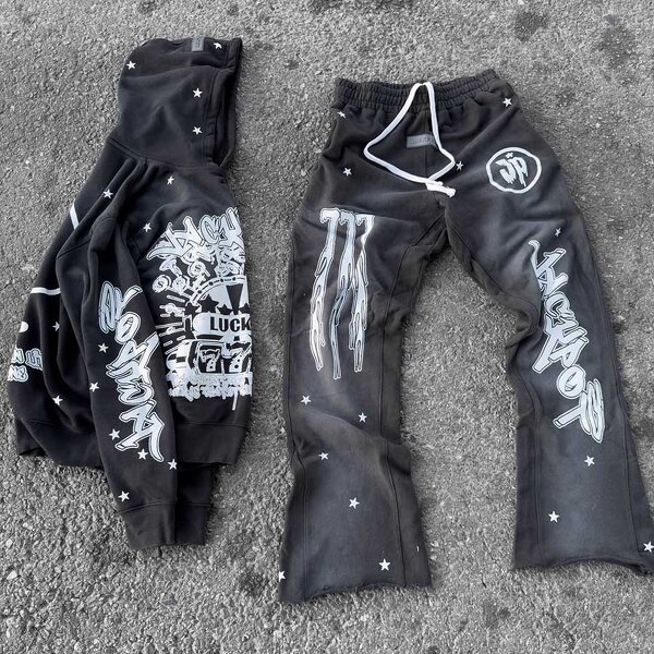 Men's Tracksuit Set - High Quality Gray Cotton Hooded Sweatpants Suit