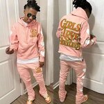 Men's Jogging Suit - Custom Puff Printing Cotton Sweatpants Hoodie Set