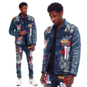 Men's Denim Jacket - Wholesale Custom Letter Pattern Winter Cotton Coat