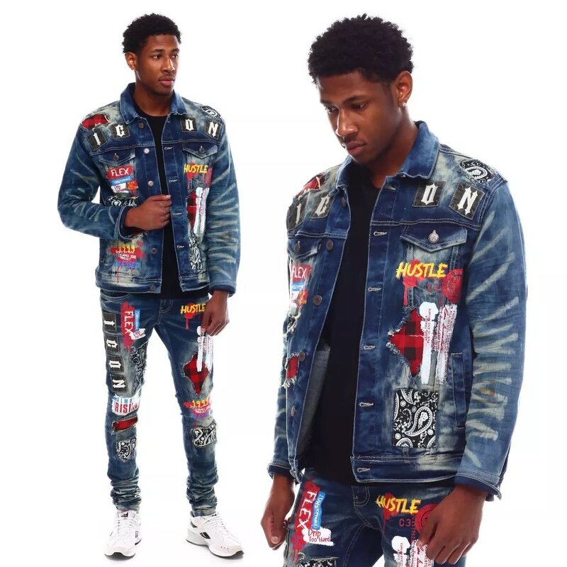 Men's Denim Jacket - Wholesale Custom Letter Pattern Winter Cotton Coat