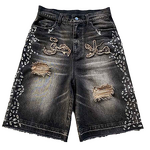 Men's Denim Shorts - Wholesale Rhinestone Decor Plus Size Distressed Jorts