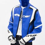 Men's Leather Jacket - Custom Blue Real Leather Quilted Motorcycle Coat