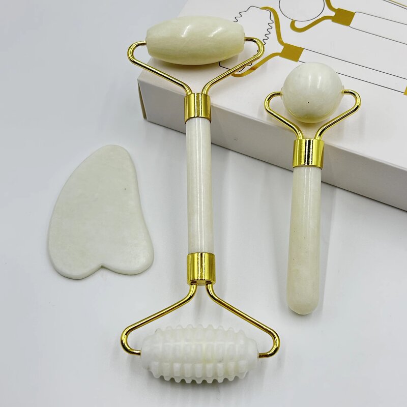 Jade Roller Gua Sha Set - Facial Neck Wrinkles Natural Massage Stone Tool