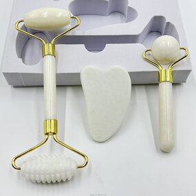 Jade Roller Gua Sha Set - Facial Neck Wrinkles Natural Massage Stone Tool