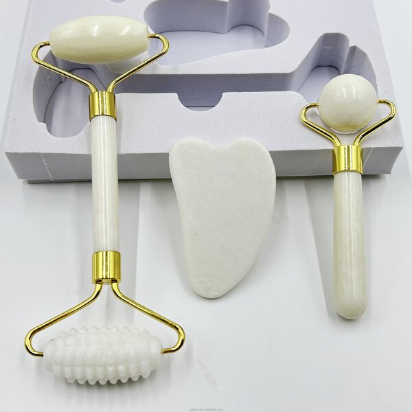 Jade Roller Gua Sha Set - Facial Neck Wrinkles Natural Massage Stone Tool