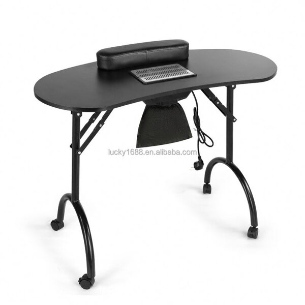 Foldable Manicure Table - Portable Salon Furniture Mobile Metal Nail Desk