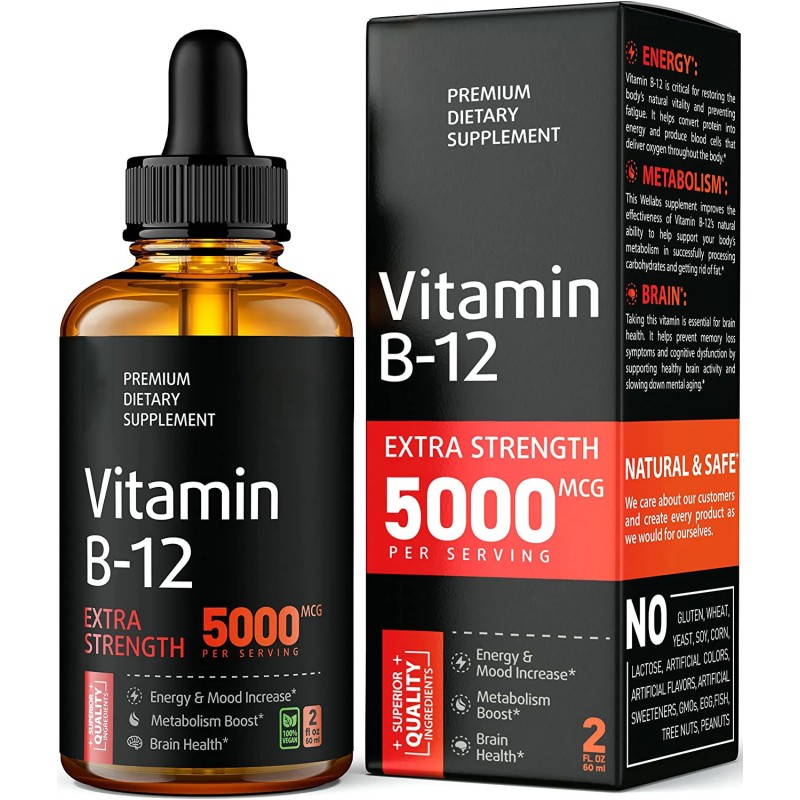 Vitamin B12 Liquid Factory - Vitamin B12 Sublingual Vegan 2 Fl Oz Methylcobalamin 5000 Mcg Cherry Flavor