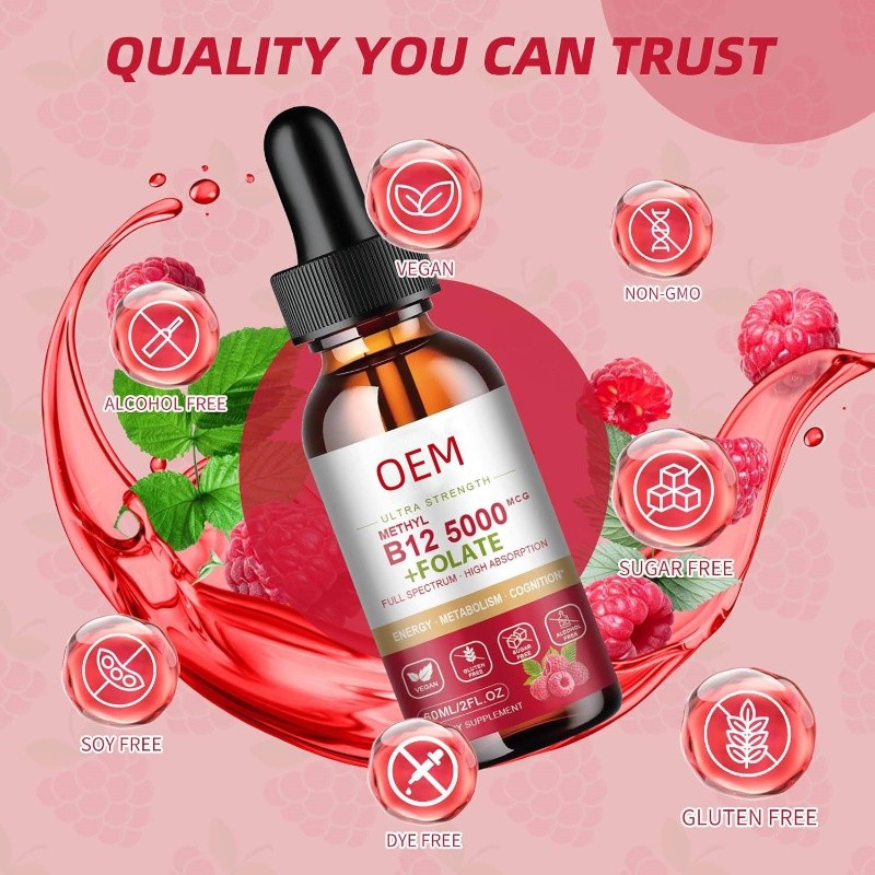 Vitamin B12 Drops Manufacturer - OEM Own Brand Organic Vitamin B12 and Folic Acid Extracts Energy Boosting
