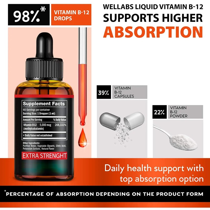 Vitamin B12 Liquid Factory - Vitamin B12 Sublingual Vegan 2 Fl Oz Methylcobalamin 5000 Mcg Cherry Flavor