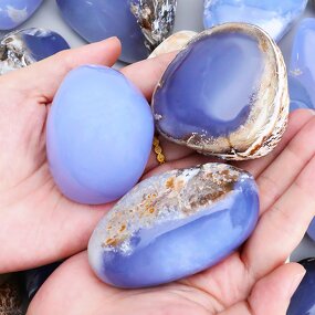 Religious Sculpture Manufacturer - Polished Blue Chalcedony Raw Matrix Palm