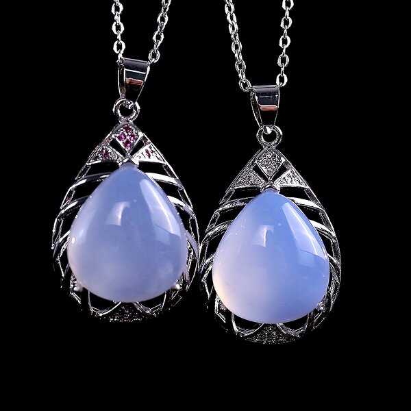 Crystal Pendant Manufacturer - Natural Blue Chalcedony Silver Plated Waterdrop