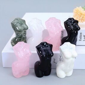 Crystal Body Statue Manufacturer - Natural Rose Quartz Lady Body Carving