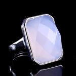 Crystal Ring Manufacturer - 925 Sterling Silver Natural Blue Chalcedony