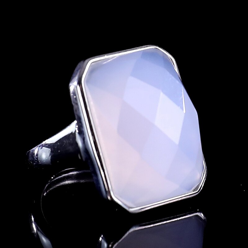 Crystal Ring Manufacturer - 925 Sterling Silver Natural Blue Chalcedony